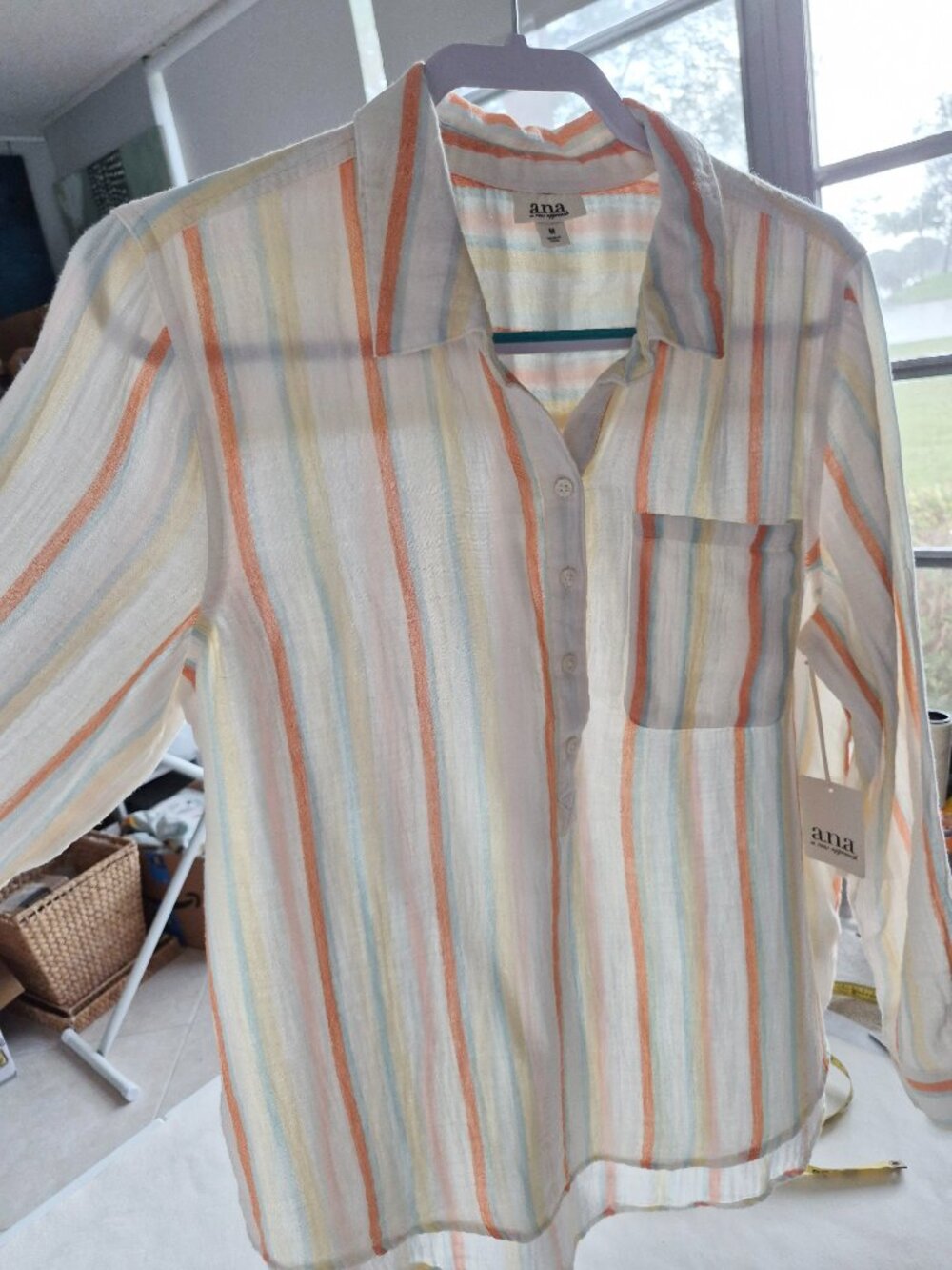 ANA NWT Cotton Gauze Multicolor Striped Shirt Tunic Size M - Picture 3 of 14